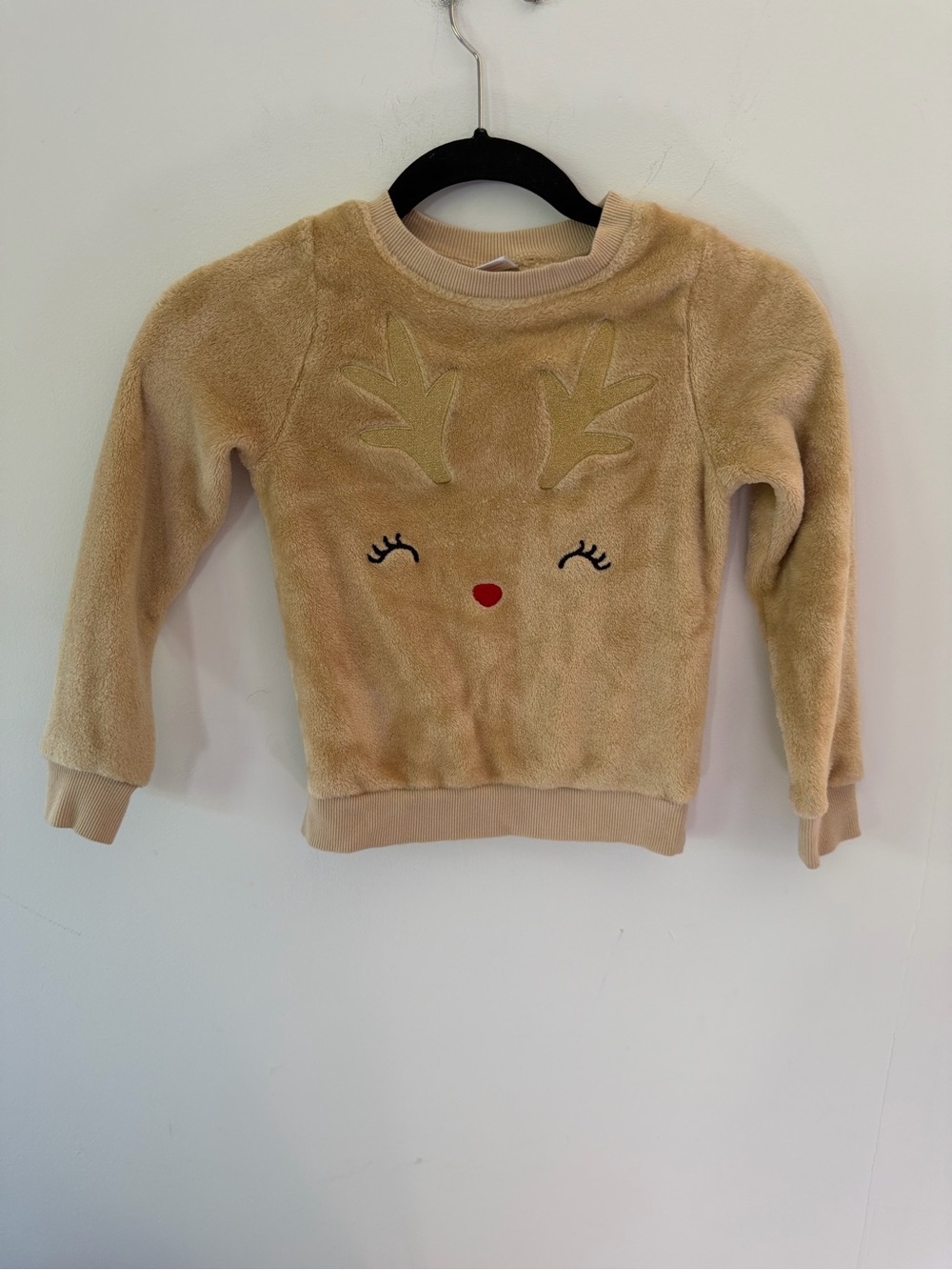 fabkids Tan Plush Reindeer Sweatshirt with Red Nose